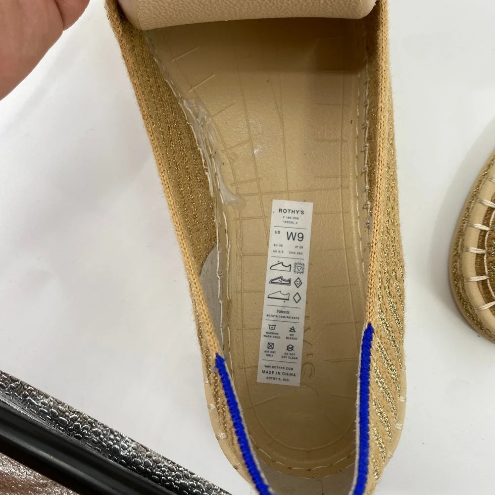 Rothys The Espadrille Women Size 9 Gold Metallic Sparkle Knit Slip On Flats